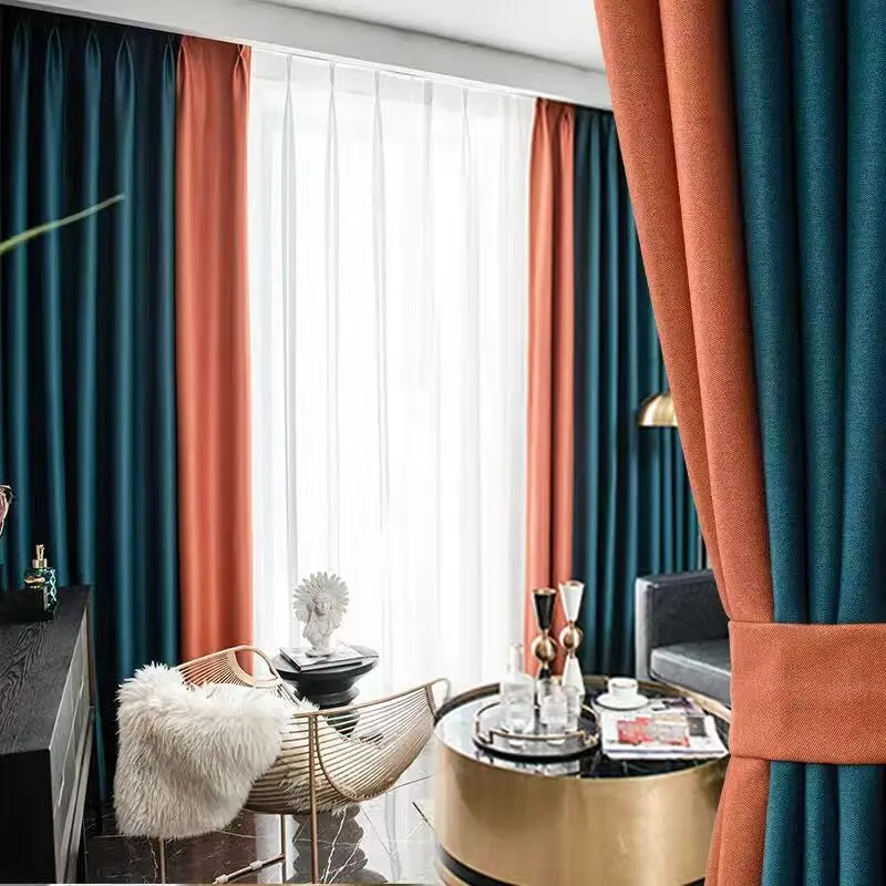Cortinas opacas modernas para sala de estar, dormitorio, balcón, algodón y  lino, con aislamiento térmico, empalme de ventana grueso