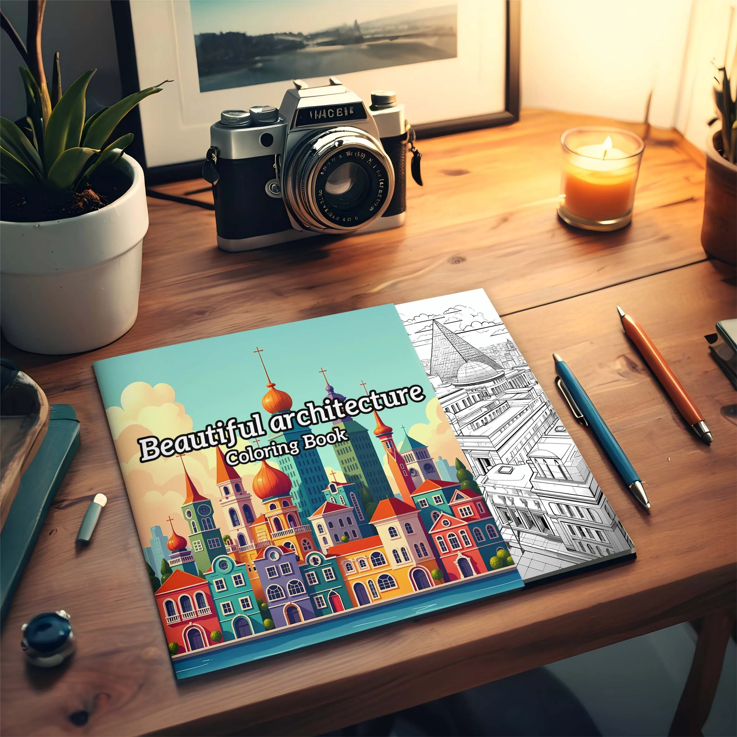 Beautiful Architecture Coloring Book 24pages of House Adult Picture Book Graffiti Painting Drawing can relax and relieve stress 3