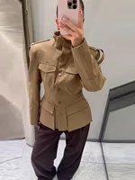 Blazer Manteau Femme Coupe Ajustée Col Montant Épaulettes Poches à Rabat Boutonnage Simple Printemps 2026 3