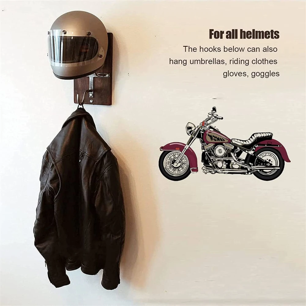  SKIKEN Soporte para casco montado en la pared, estante para  casco de motocicleta, soporte de exhibición de casco de pared, rotación de  180° con 2 ganchos, colgador de casco para chaqueta