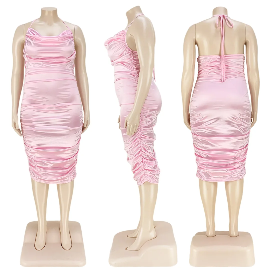 Plus Size Women Elegant Dresses Summer Solid Party Sleeveless Dresses Lady Fashion Prom Evening Gowns 2022 Club Silk Outfits