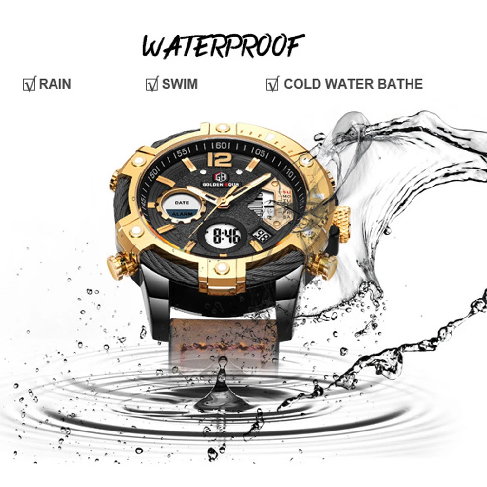 New Fashion Mens Watch Dual Display Military Sports Man Watch Digital LED Luminous Calendar Waterproof Quartz Watches For Men - 2