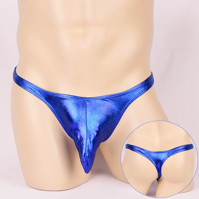 Men Skinny Low Rise Shiny G-string Briefs Thong with Penis Thunk Sheath T-Back Underwear Clubwear Lingerie Outfit