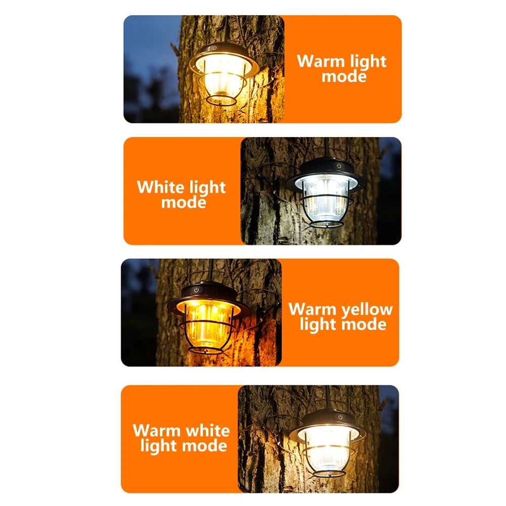 Camping Lantern Retro Portable Waterproof Emergency Dimmable Hanging Tent Lamp for Outdoor Hiking