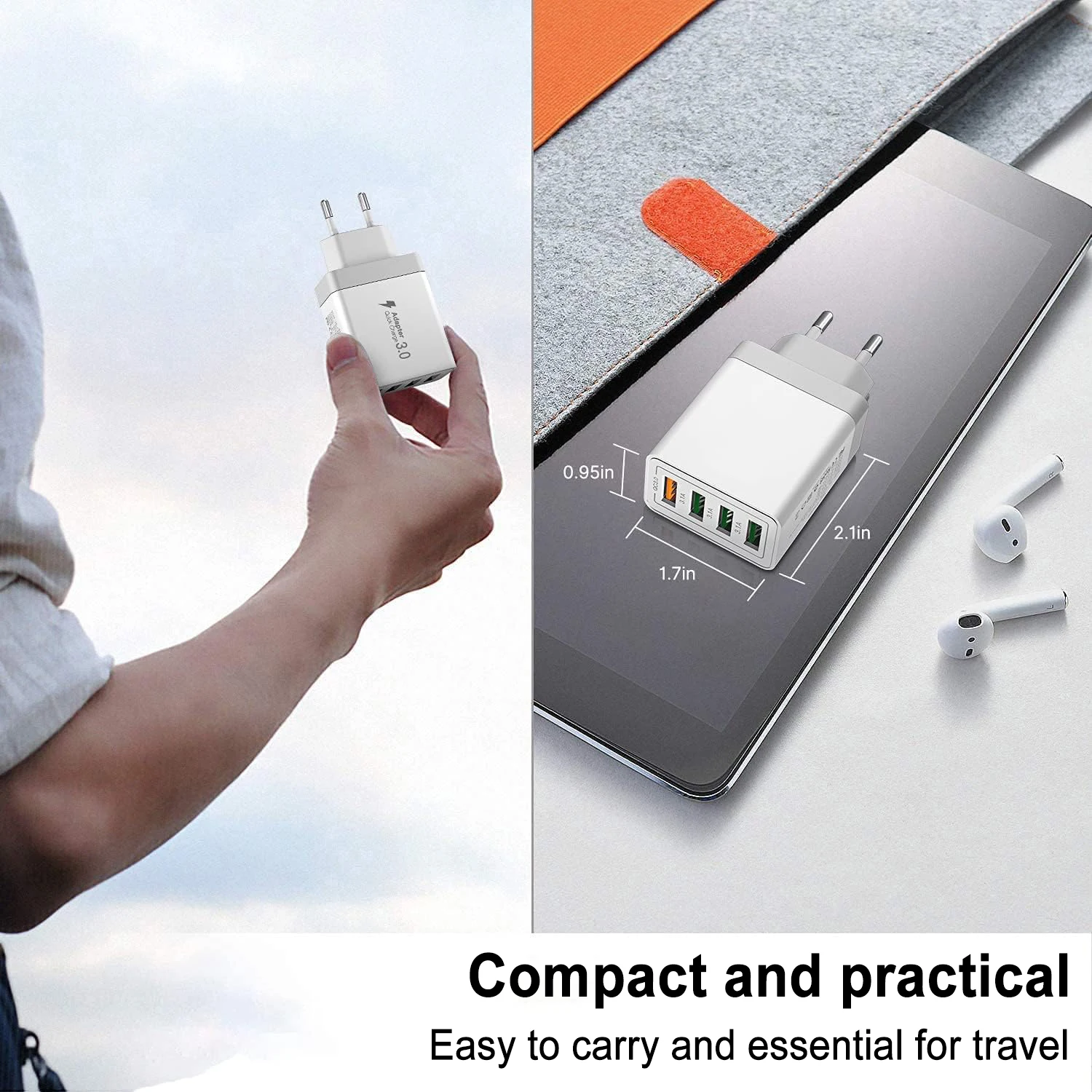 EU Plug 30W 4-Port USB Fast Charger with QC 3.0 Technology