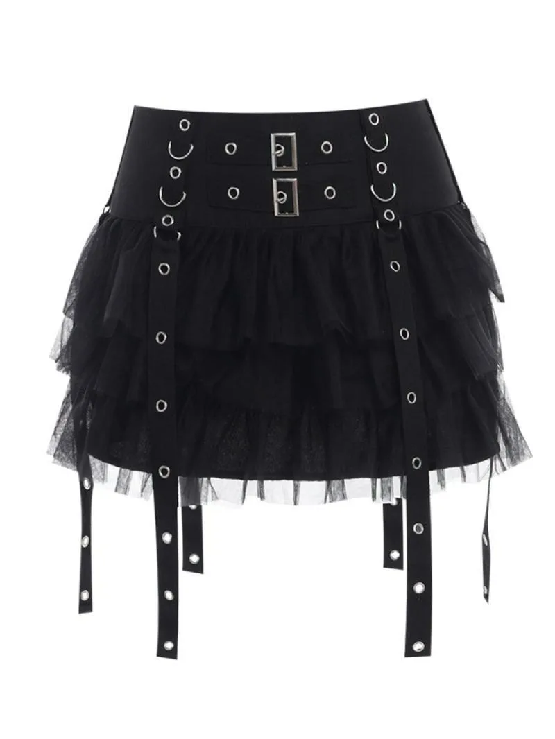 

Faldas Mujer Moda 2024 High Waist Slim Mesh Patchwork Design Sense Mini Skirt Unique Punk Kawaii Gothic Subcultural Jupe Y2k