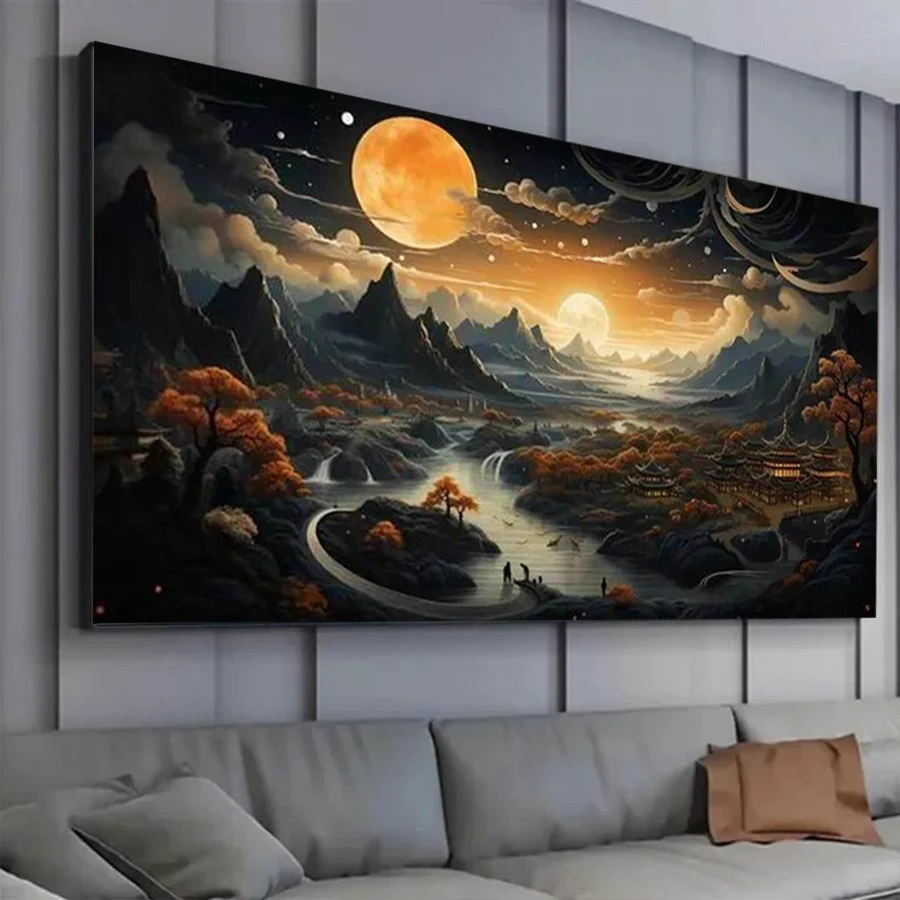 

Moon Night Scenery Temple Diamond Painting New 2024 Large Size Abstract Landscape Full Mosaic Embroidery Kits Rhinestone Picture