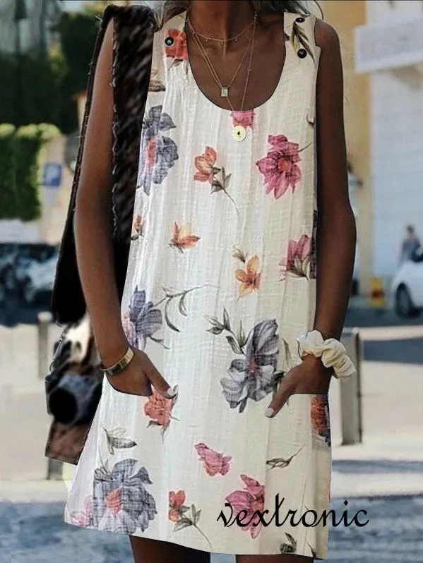 

plus size Women's Sleeveless Scoop Neck Graphic Floral Printed Midi Dress