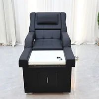 Fauteuil de massage des pieds en cuir noir moderne, station 2-en-1 pour lavage des cheveux et bain de pieds, fauteuil de massage des pieds électrique avec éclairage LED 3