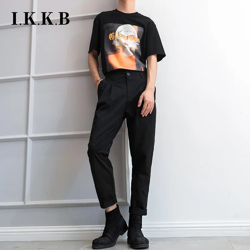 cotton harem pants Korean Japanese and fashion men's slim casual pants, leggings, breeches, Harlem pants, personalized boot pants, black Harlem pan genie pants