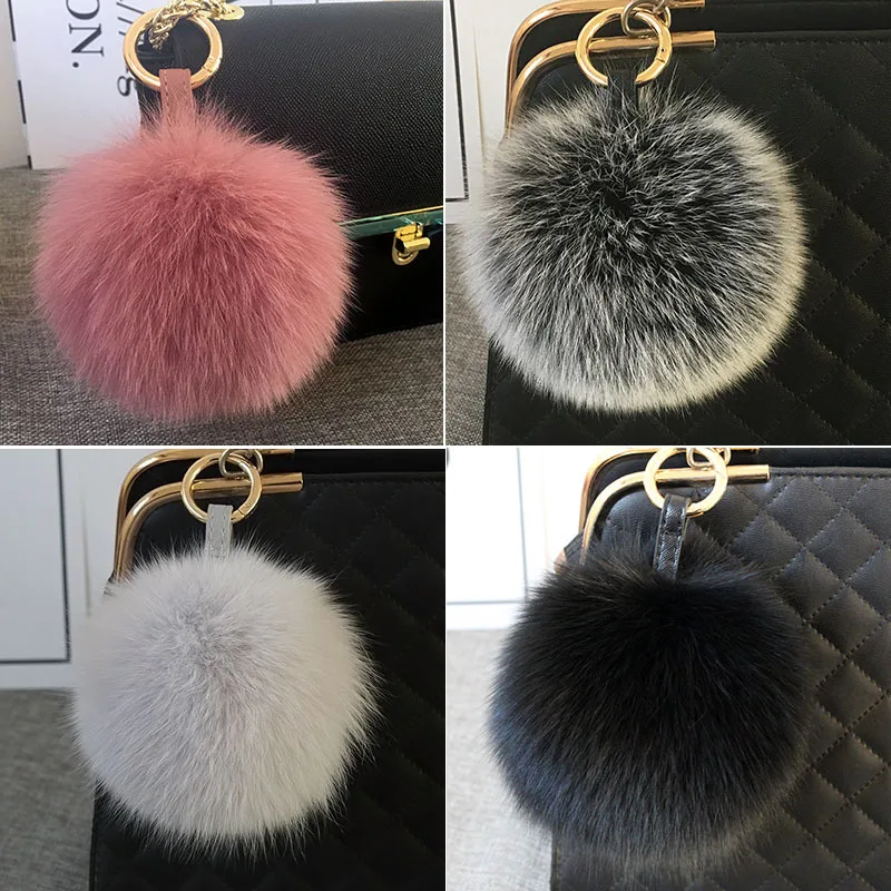 

2024 Luxury Brand 15 cm Real Fox Fur Ball Pom Poms Fur Pompom Ball High Quality Keychain Key Chain Metal Ring Pendant For Women