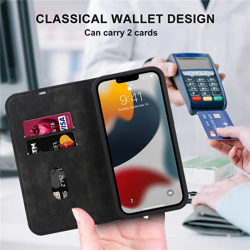 Leather RFID Wallet Card Holder with MagSafe Flip Case and Stand Cover