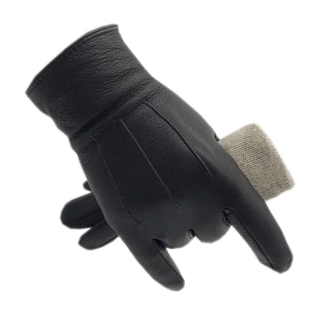 Guantes de piel cosido a mano forrado de conejo para hombre