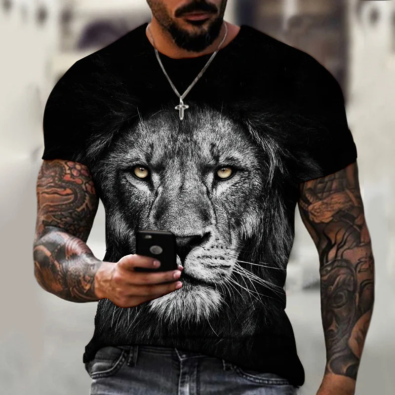 

Casual Streetwear T-shirts Men Animal Lion 3D Printed Fashion Short Sleeves Clothes Hipster Sport Fitness Cool Tee Shirt For Men