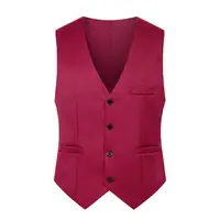 Formal Vest Sleeveless Pockets Single-Breasted Male Suit Vest Casual Party Bar Banquet Dress Waistcoat Solid Color Suit Vest 2