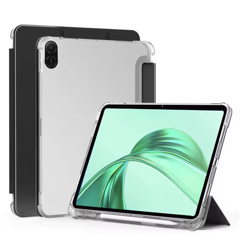 Elegant Trifold PU Leather Tablet Case with Pen Holder and Soft Back Stand - Fits 11-inch Tablets