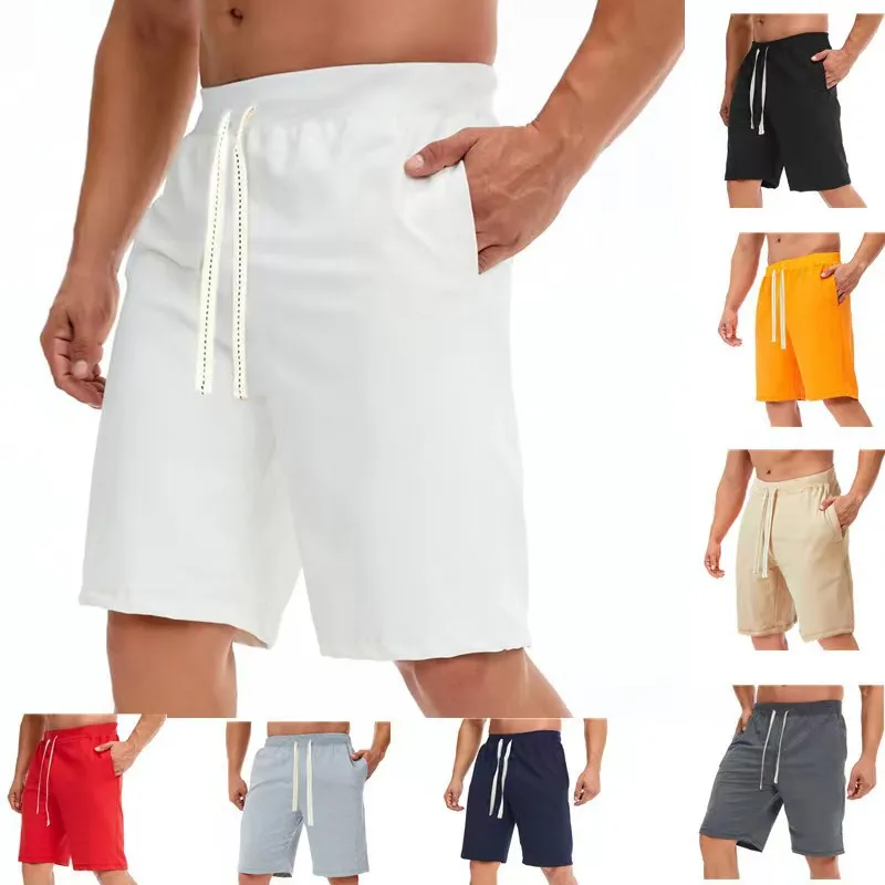 

Мужские свободные шорты, летние повседневные Капри, пляжные брюки, спортивные шорты большого размера с кулиской, Мужские штаны для фитнеса