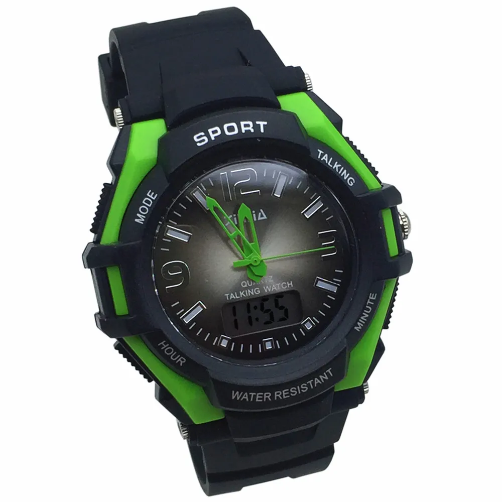 Spanish Analog-Digital Dual Display Talking Wrist Watch w/Alarm for the Blind and Low Vision, with Black Ruber Strap 861ZTS