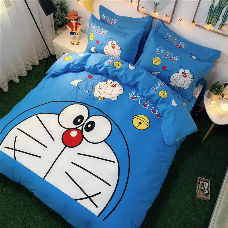 

Doraemon pure cotton cartoon four-piece bed sheet set Jingle Cat Kawaii children's bedroom dormitory three-piece bedding set