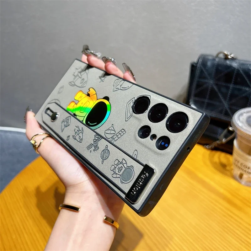 Laser Astronaut Wrist Strap Holder Leather Case for Samsung Galaxy S23 S22 Ultra S23Ultra S22Ultra Shockproof Back Cover_voghion.com