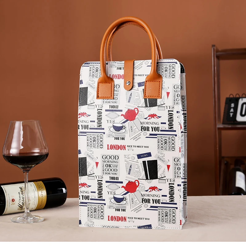 Personalized Premium Quality Wine Bottle Gift Bags Leather with Custom Logo Printed