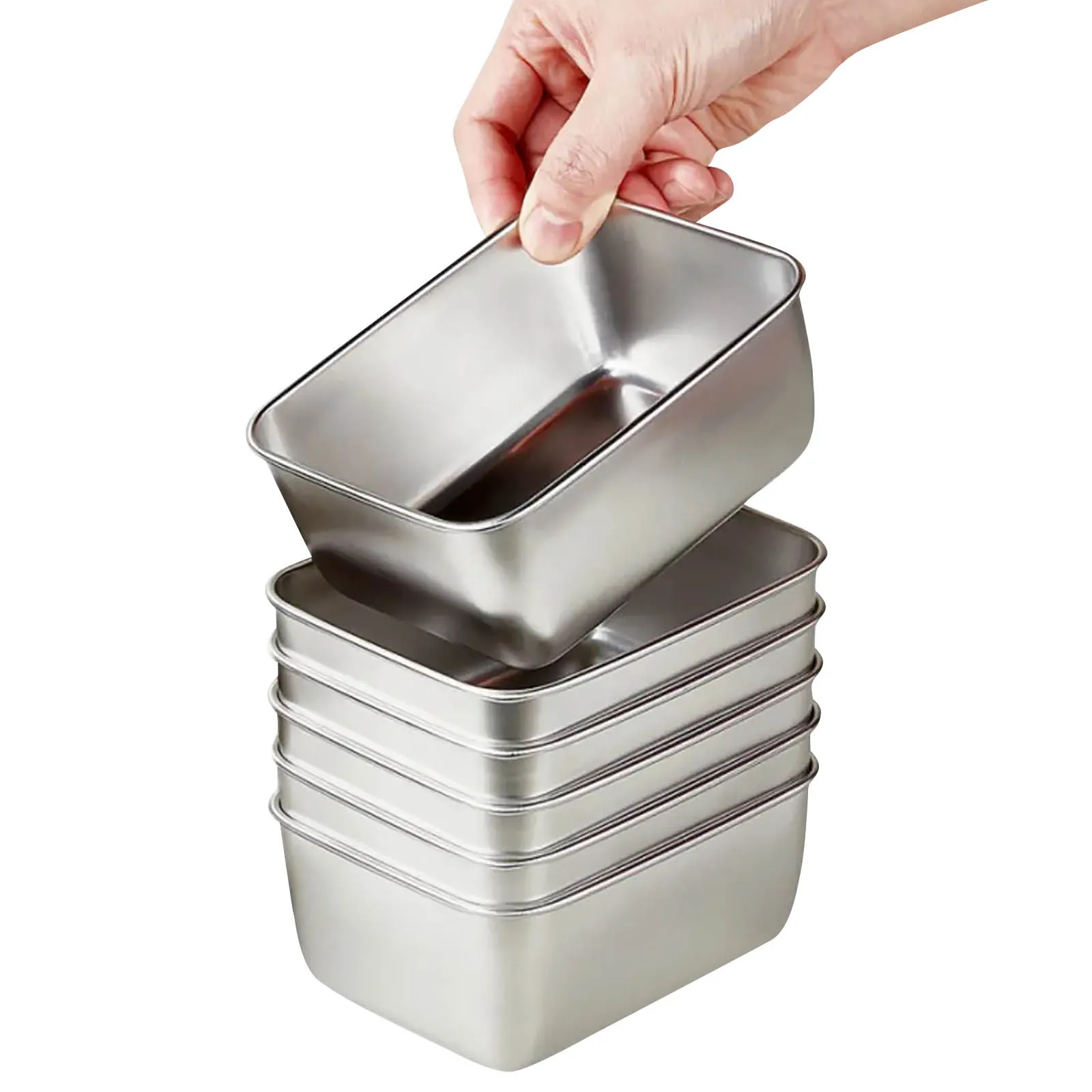 Stainless Steel Food Storage Serving Trays Rectangle Sausage Noodles Fruit Dish with Cover Home Kitchen Organizers 6