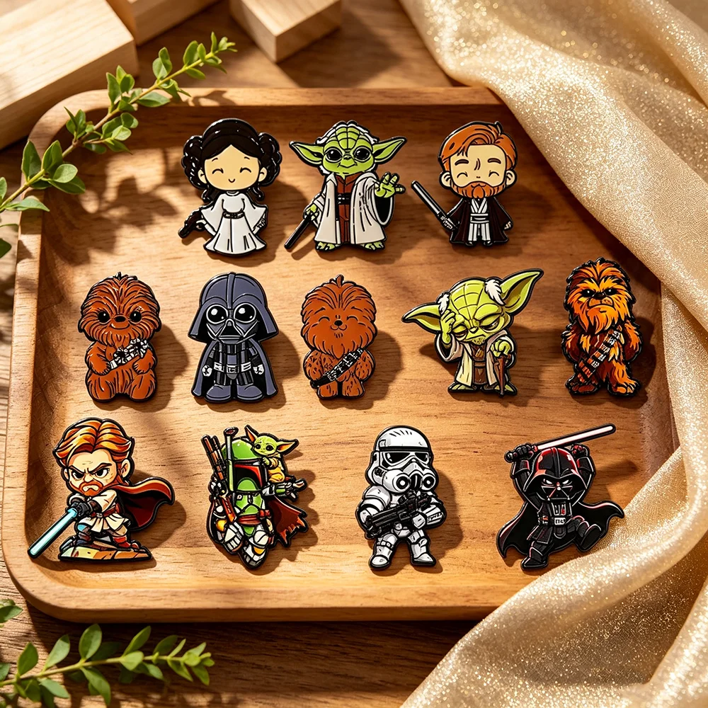 Cute Cartoon Sci-Fi Enamel Pin Set - Collectible Metal Brooches for Backpacks (6 or 12 Pieces)