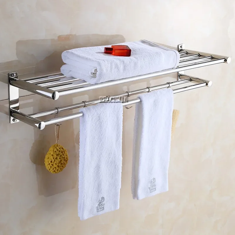 2 Layer Aluminum Wall-Mounted Shower Shelf Metal 40cm Bathroom Towel Coat Rack Shower Tray Bathroom Towel Bracket