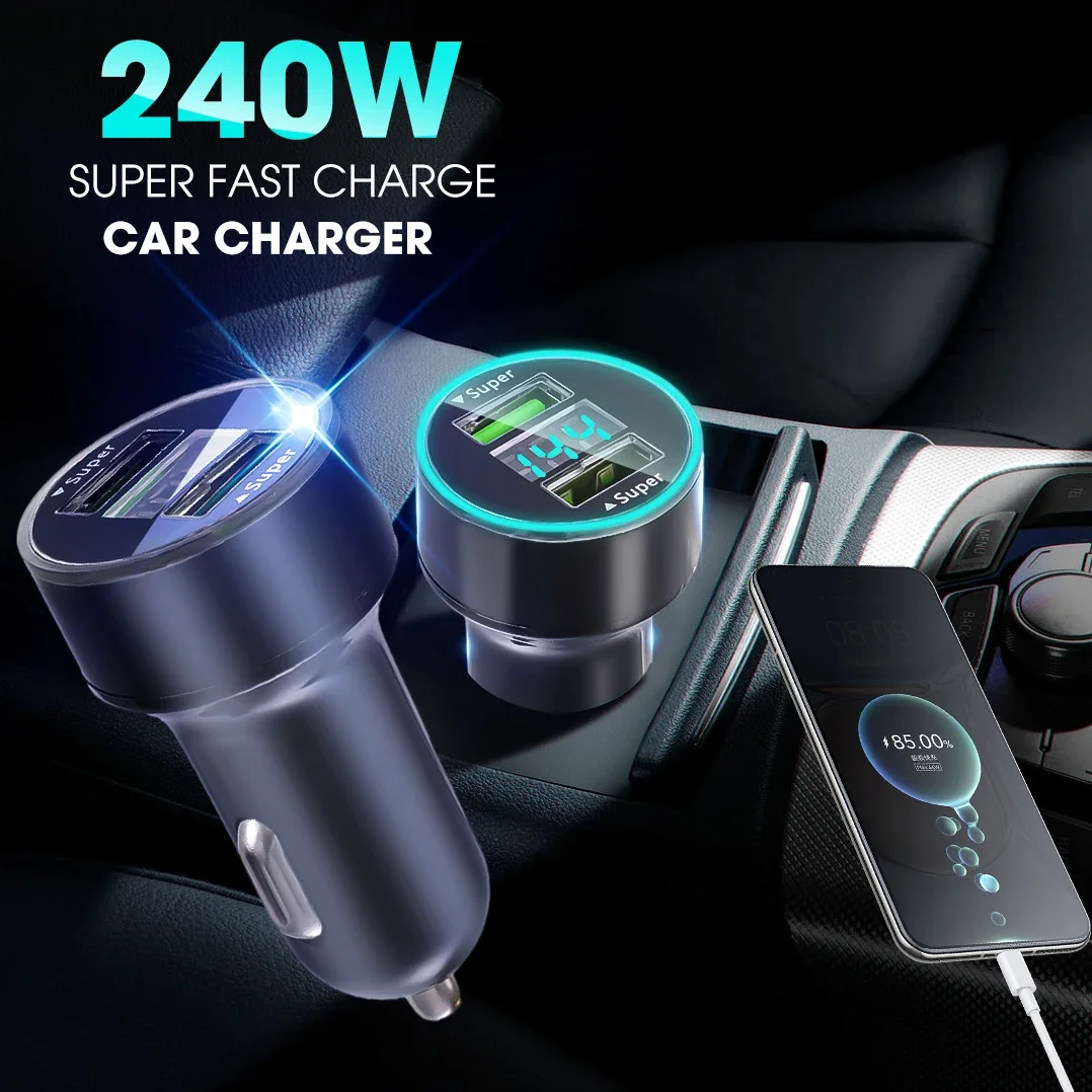 Charger Adapter 240W Car Charger Super Fast Charging 2 USB Port 12V Charge Adapter iPhone 14 Plus 13 Pro Max Samsung Mi Oneplus OPPO Huawei Battery Charger Fast Charger Power Supply Adapter Battery Charger Adapter