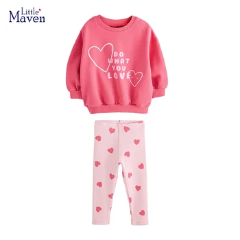 Little maven 2023 Clothes for Teenagers Baby Girls Clothes Pink Cotton Hoodie Sets Autumn Casual Clothes for Kids Girls 2-7 year