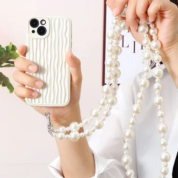 Korean Vintage Pearl Chain Stylish Decoration Accessories Crossbody Lanyard Neck Strap Charm Chain Stylish Beaded Pendant Phone 1
