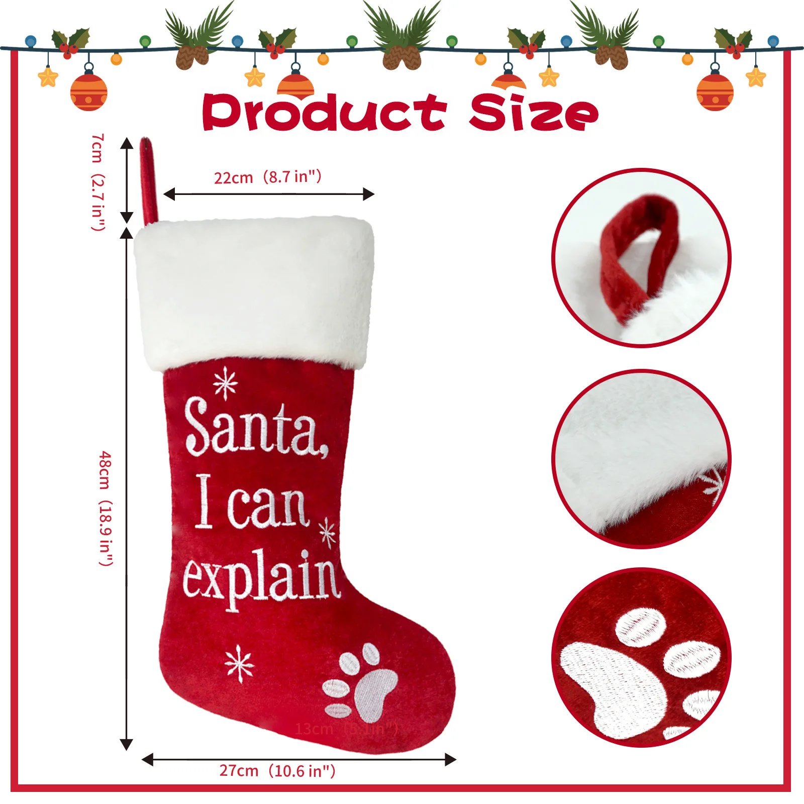 Christmas Embroidered Stockings,Plush Christmas Stockings,Exquisite Children's Gift Bags,Christmas Tree Ornaments & Decorations - Image 3