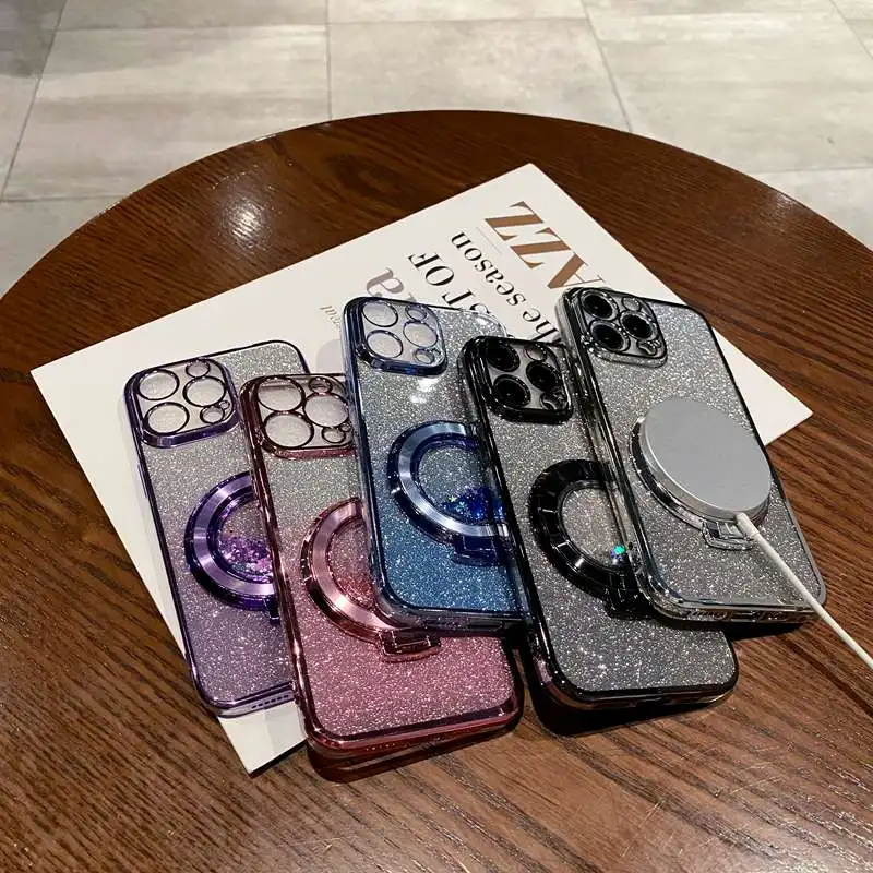 Quicksand Glitter Ring Stand Phone Case with Enhanced Protection and Elegant Design