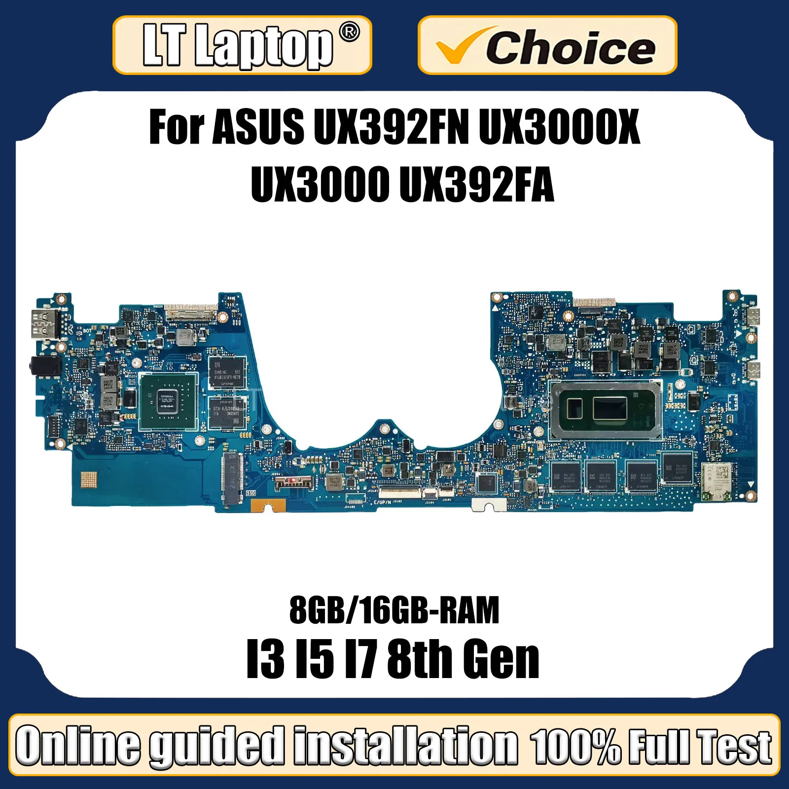 

LT Laptop UX392FN Mainboard For ASUS UX392F UX3000X UX3000 UX392FA Motherboard CPU I3 I5 I7 8th Gen GPU MX150/UMA 8GB/16GB-RAM