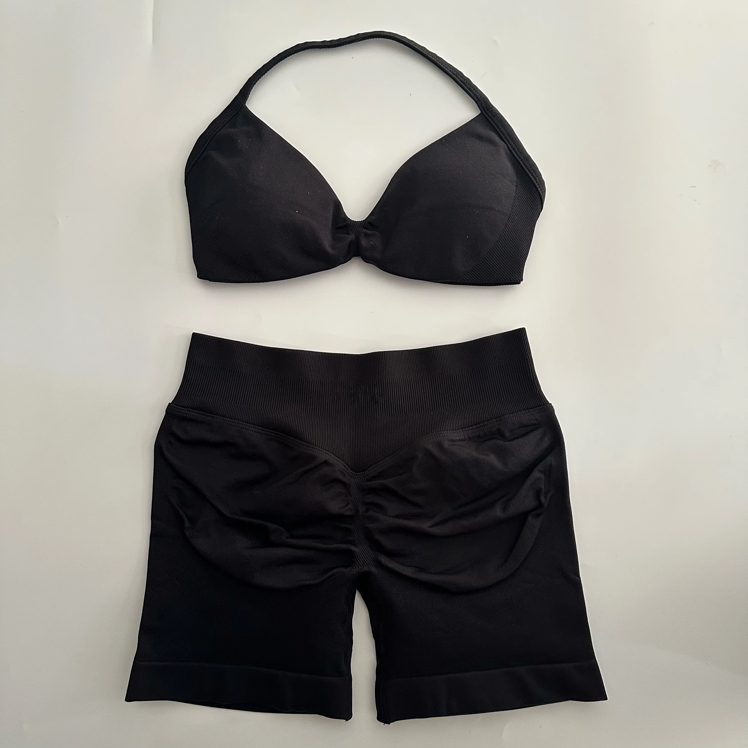2PCS Impact Gym Set Women Strappy Yoga Bra Top High Waist Workout Scrunch Shorts Sports Suit Seamless Yoga Set Fitness Clothes 3