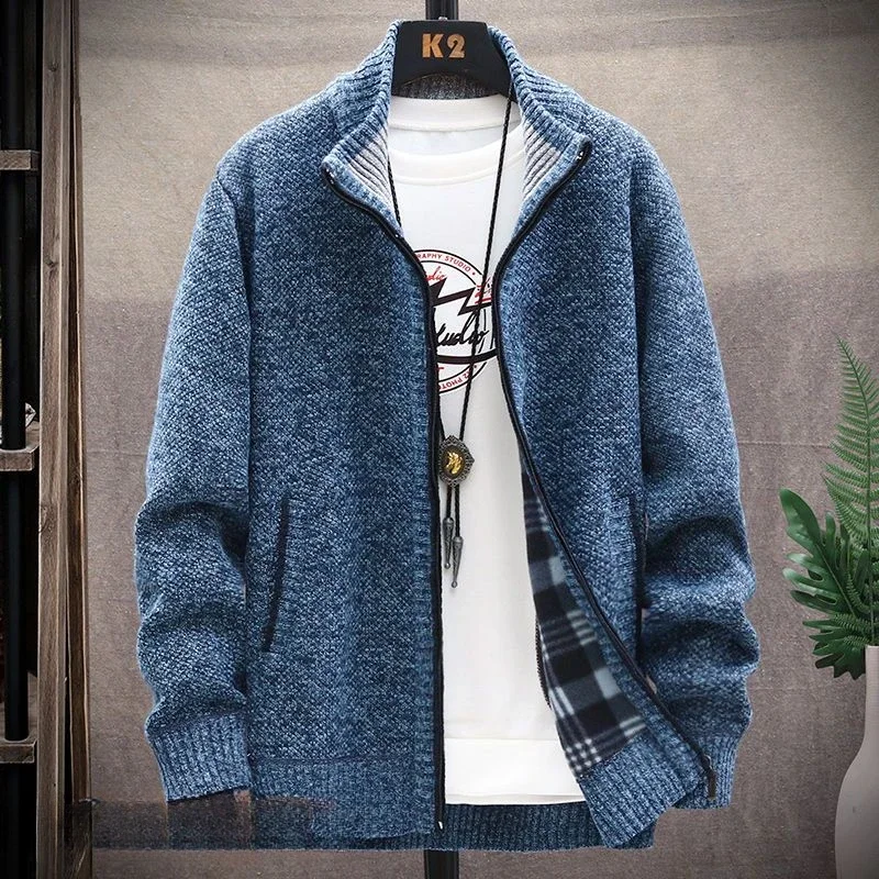 Abrigos holgados, suéter de manga larga con forro polar para hombre, cárdigan de punto cálido para hombre, jerséis abiertos Y2k, ropa popular coreana, cable vintage