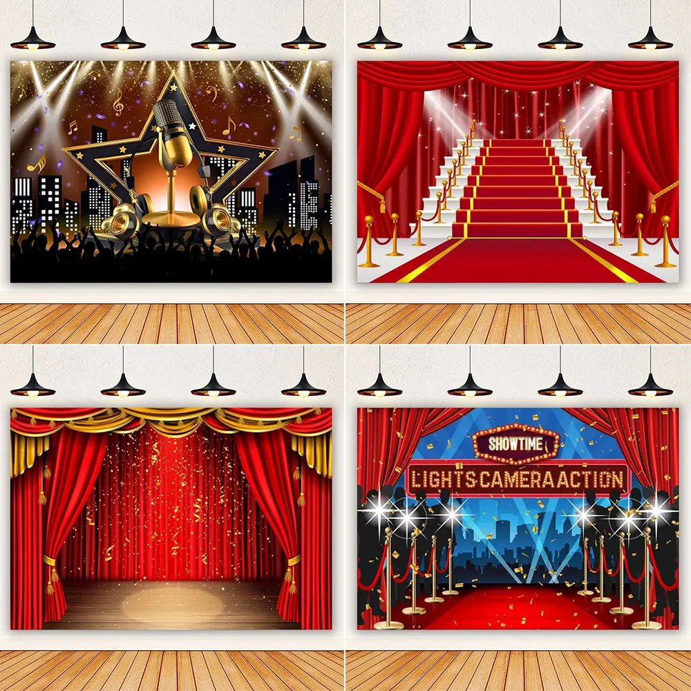 Renaiss 7x5ft Red Carpet Photo Backdrop Movie Night Red Carpet Event Decor Movie Stars Photography Background Birthday Party Decor Kids Adults Artistic Portrait Vinyl Photo Props