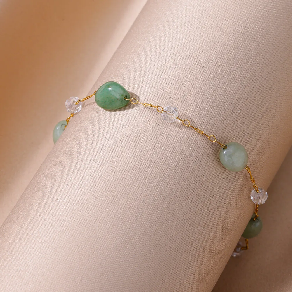 Natural Stone Stainless Steel Anklets For Women Gilrs Double Layed Anklet Bracelet Femme Summer Jewelry Gift ankle chains silver anklet bracelet beads anklet