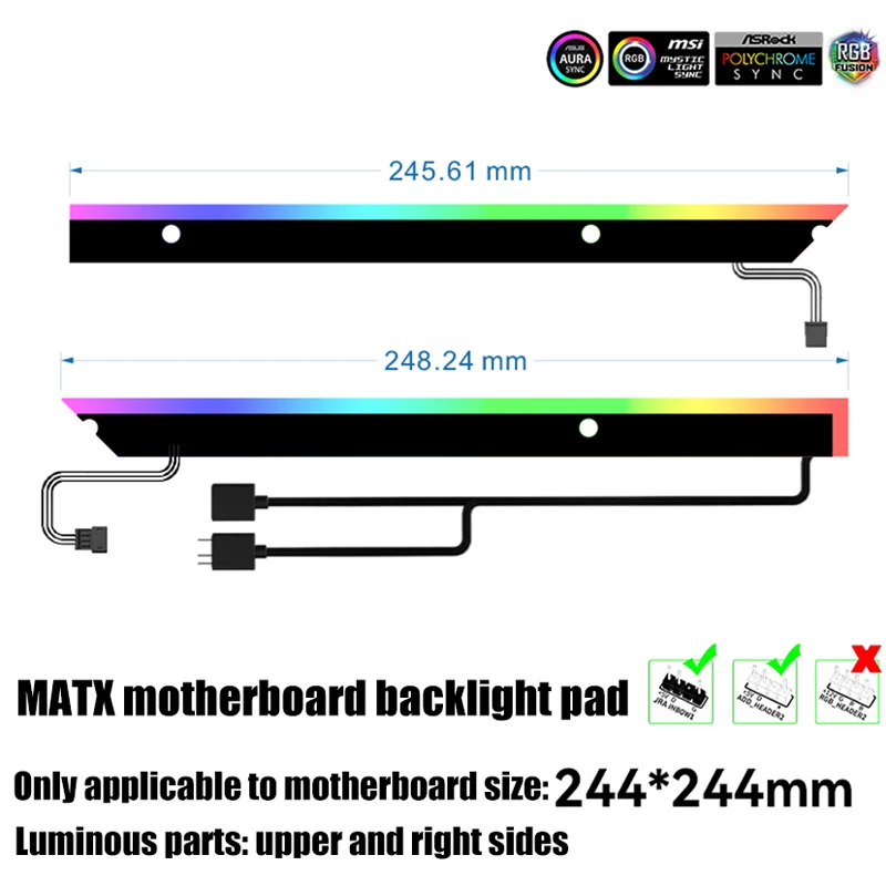 Desktop Computer Motherboard Backlight Panel 5V ARGB LED Strip Strip-shaped MATX / ATX M/B Light Pollution 2Pcs/Pack
