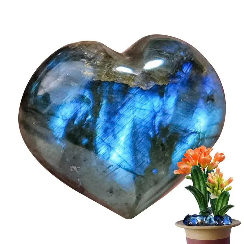 

Labradorite Crystal Heart Natural Heart Shape Mineral Reiki Crystal Polished Pocket Stone Palm Stone For Natural Body Balancing