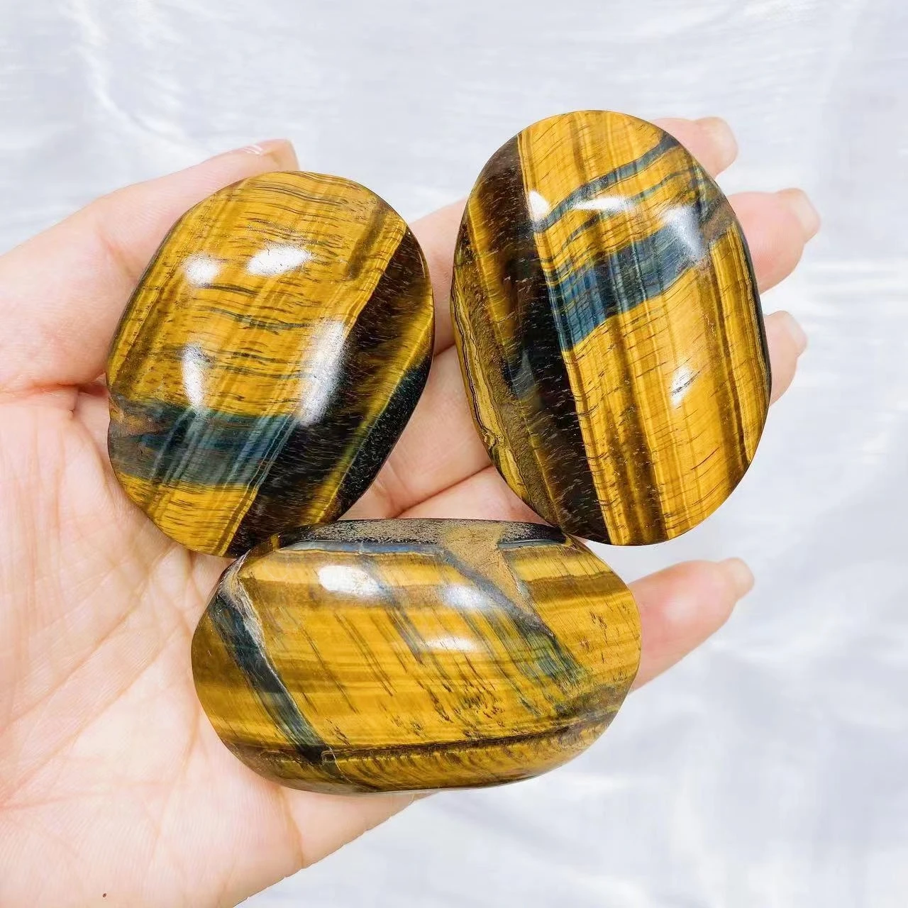 Natural Tiger Eye Stone Hot Compress Massage Stone Crystal Energy Reiki Healing Fingertip Toy Decorazione Della Casa Regalo Ellisse