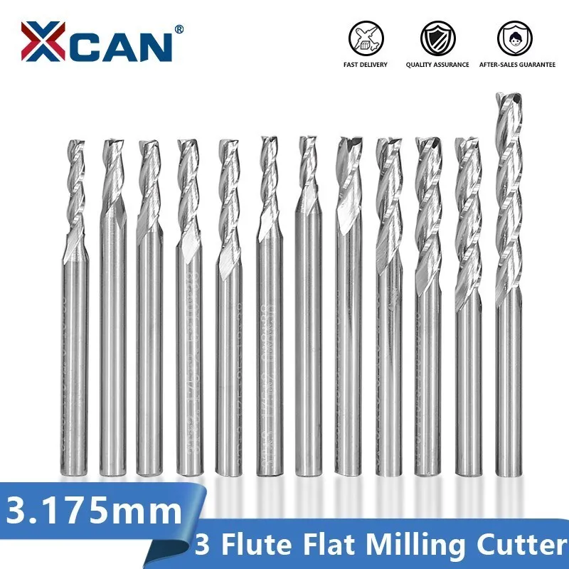 

XCAN Carbide End Mill 3.175mm Shank Flat Milling Cutter 3 Flute CNC Router Bit for Aluminum Cutting Spiral Milling Bit