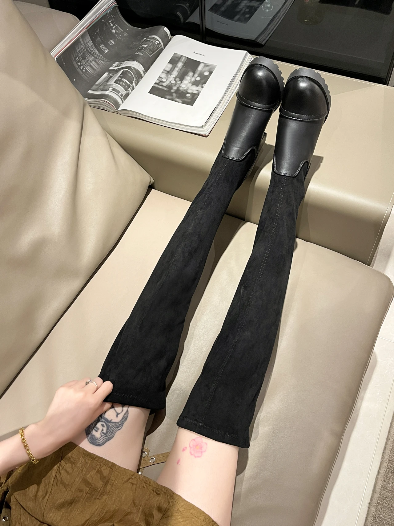 New Korean Long Tube Over The Knee Boots Version of The Elastic Thick Women's Boots High Heel Stovepipe Women's Boots goth shoes
