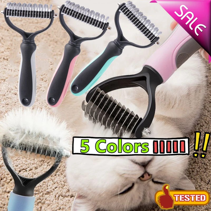 

New 5 Colors Pets Fur Knot Cutter Dog Grooming Shedding Tools Pet Cat Hair Removal Comb Brush Double Sided Pet Products Comb