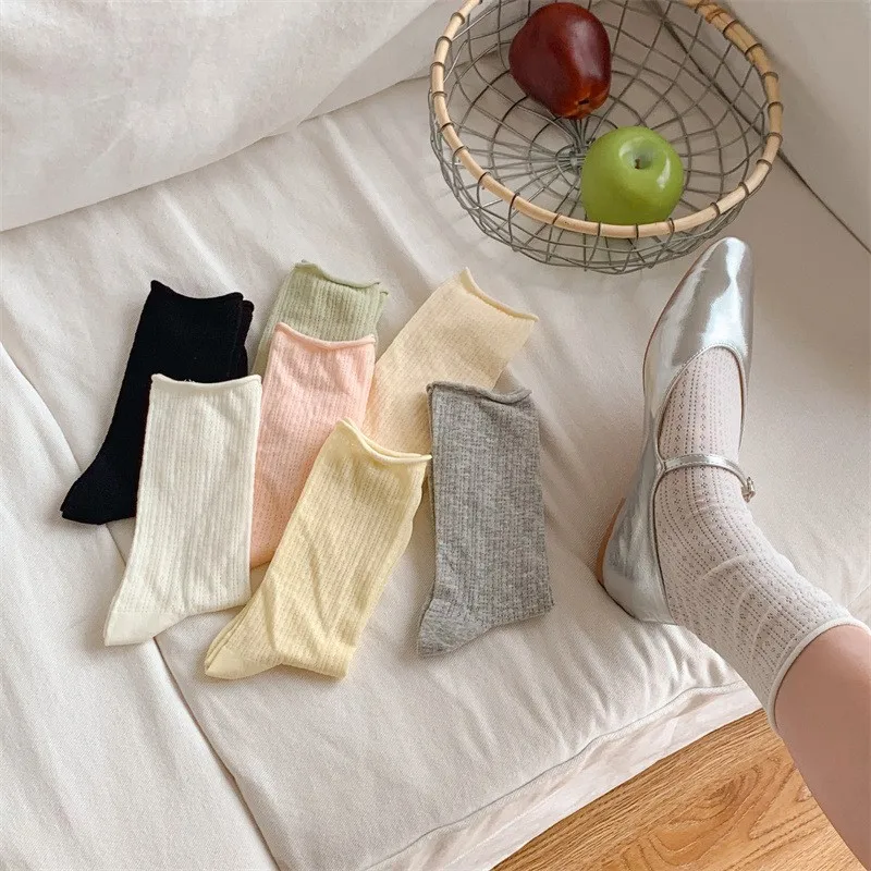 Summer Socks Women's Thin Candy Color Hollow Out Loose Casual Basic Sweet Girls Fashion Long Comfort