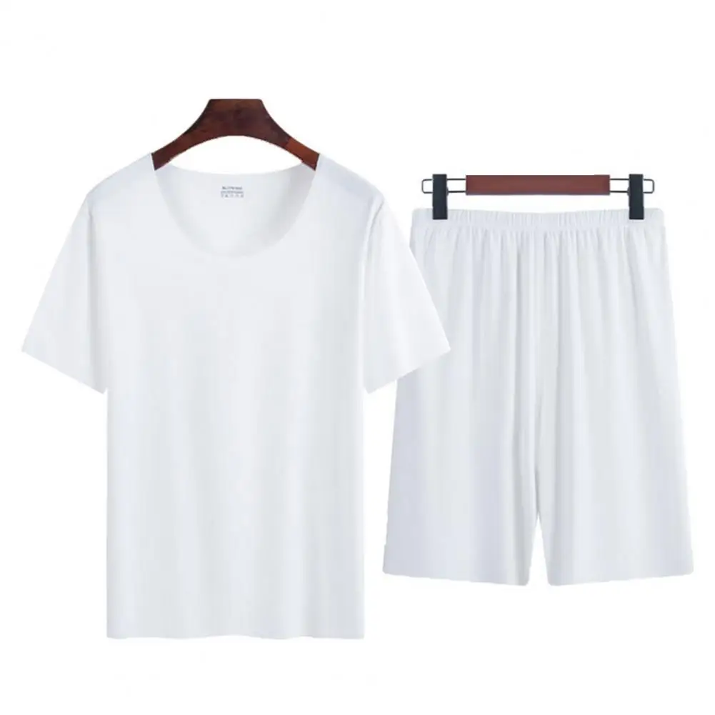 

2 Pcs/Set Chic Pure Color Men Night Clothes Casual Men Summer Tracksuit Plus Size Men Top Shorts Set Men Garment
