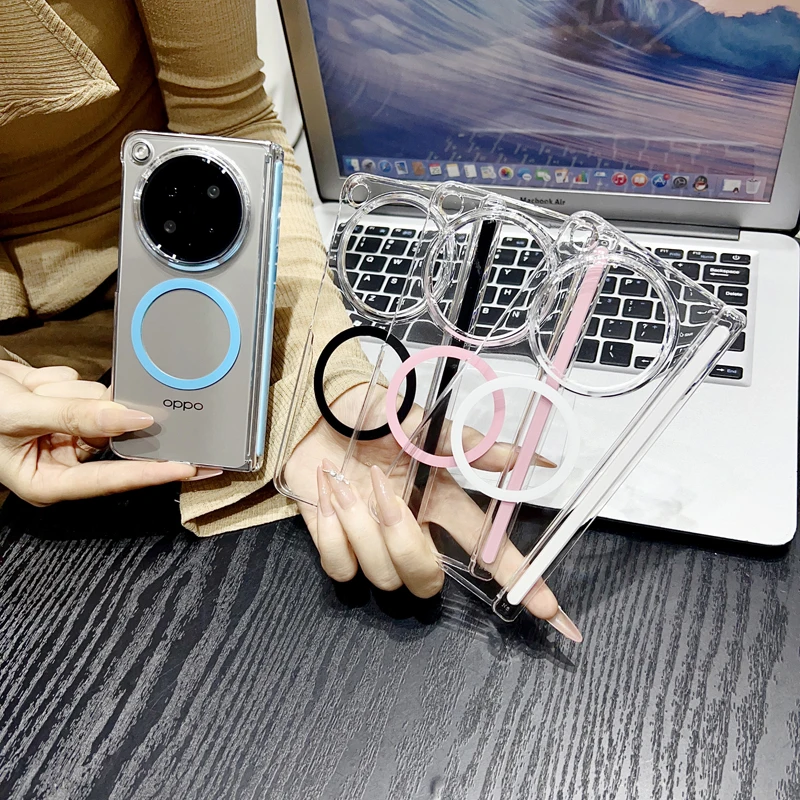 Clear High Definition Protective Case with Dual Hinge Support and Magnetic Suction