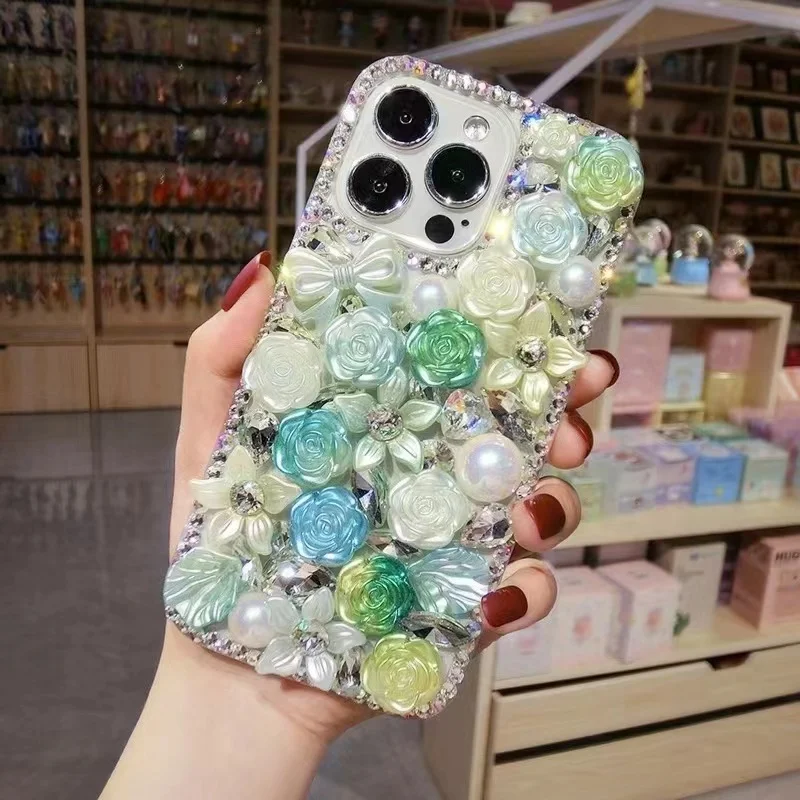 Rhinestone Full Diamond Flower Pearl Phone Case for Xiaomi 14 Pro Mi 13 Ultra 13T Mi12 12s 12X 11 Glitter Crystal Hard Cover