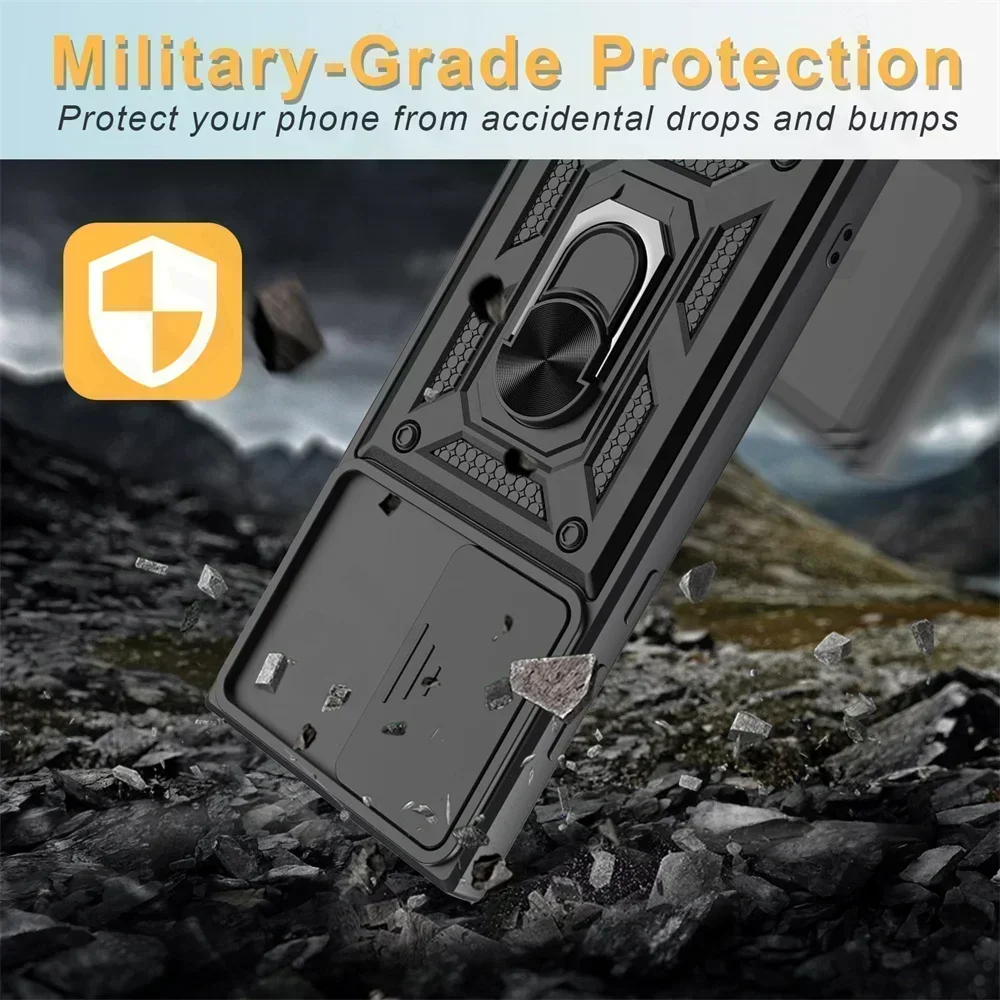 All-in-One Camera Lens Protector Phone Case with Rotating Ring Stand and Armor Cover