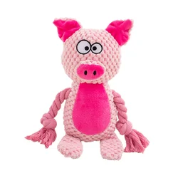 Interactive Animal Plush Rope Toy - Engaging Squeak and Chew Fun (Pig)